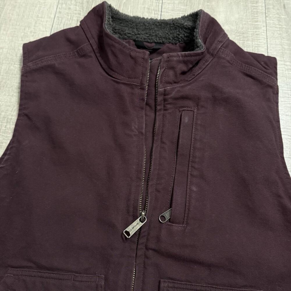 Carhartt Duck Canvas Burgundy Sherpa Lined Vest Womens Size XL  16-18 OV4277-W - Picture 5 of 10
